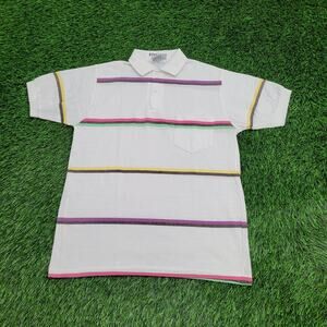 Vintage 80s Le-Tigre Preppy Stripes Polo Shirt S/M 19x25 White